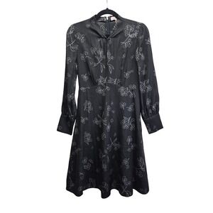 Tailored Rebecca Taylor Black Silk Blend Floral Midi Dress Mock Neck‎ 0 Designer